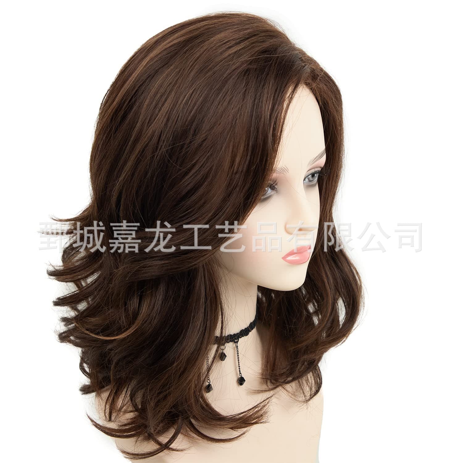 Brown with Gold Highlights Natural Wave Wig White Women Mixed Brown Synthetic Wig