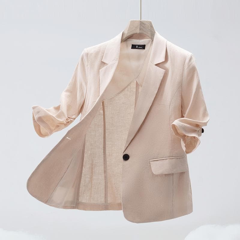 Cotton, linen and linen women's high-end tops and suit jackets, summer thin, elegant, high-end, three-quarter sleeve casual small suits