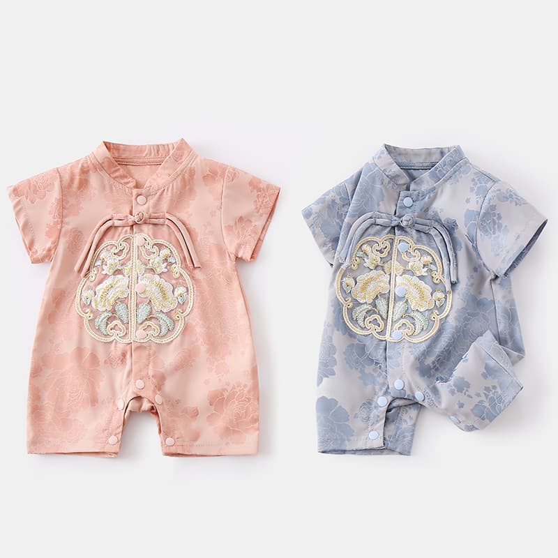 Summer Menghualu nightgown closed-back khaki baby baby children's clothes short-sleeved cool cheongsam