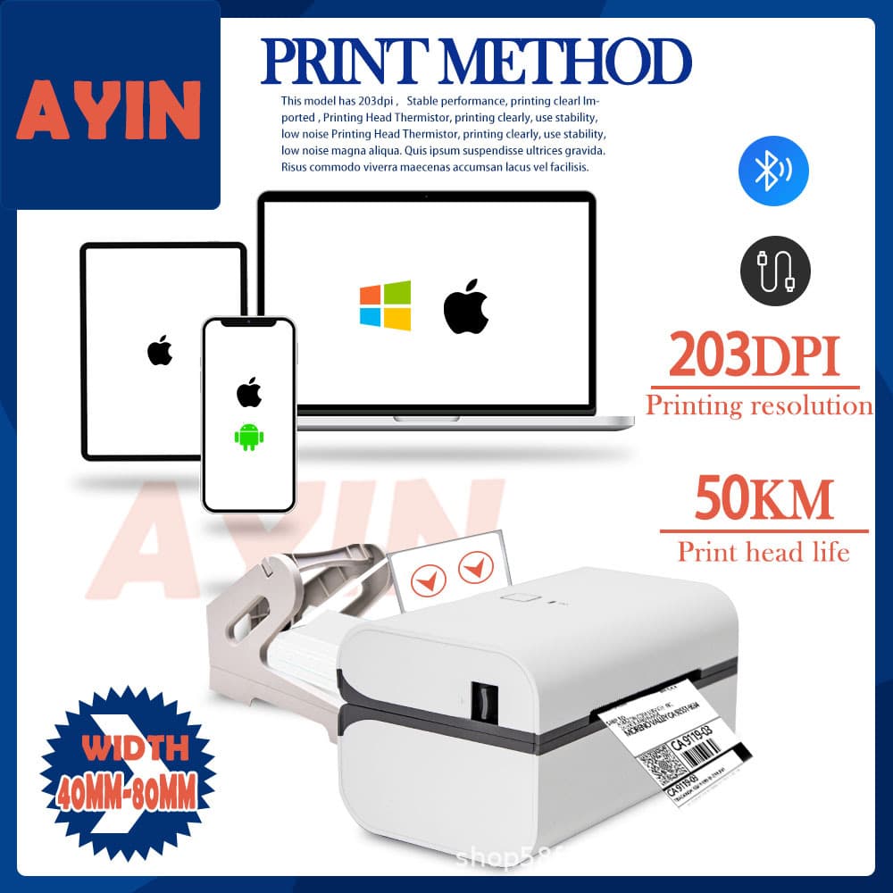 AYIN Foreign Trade Edition IP801BT Cross-border E-commerce Bluetooth 3-inch 80mm Label Printer for Shipping Labels