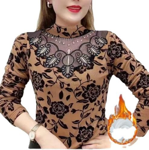 Long-Sleeve T-Shirt for Women, New Spring and Autumn Style, Plus Size for Middle-Aged Women, Outerwear Top, Autumn Base Shirt 058 Curve