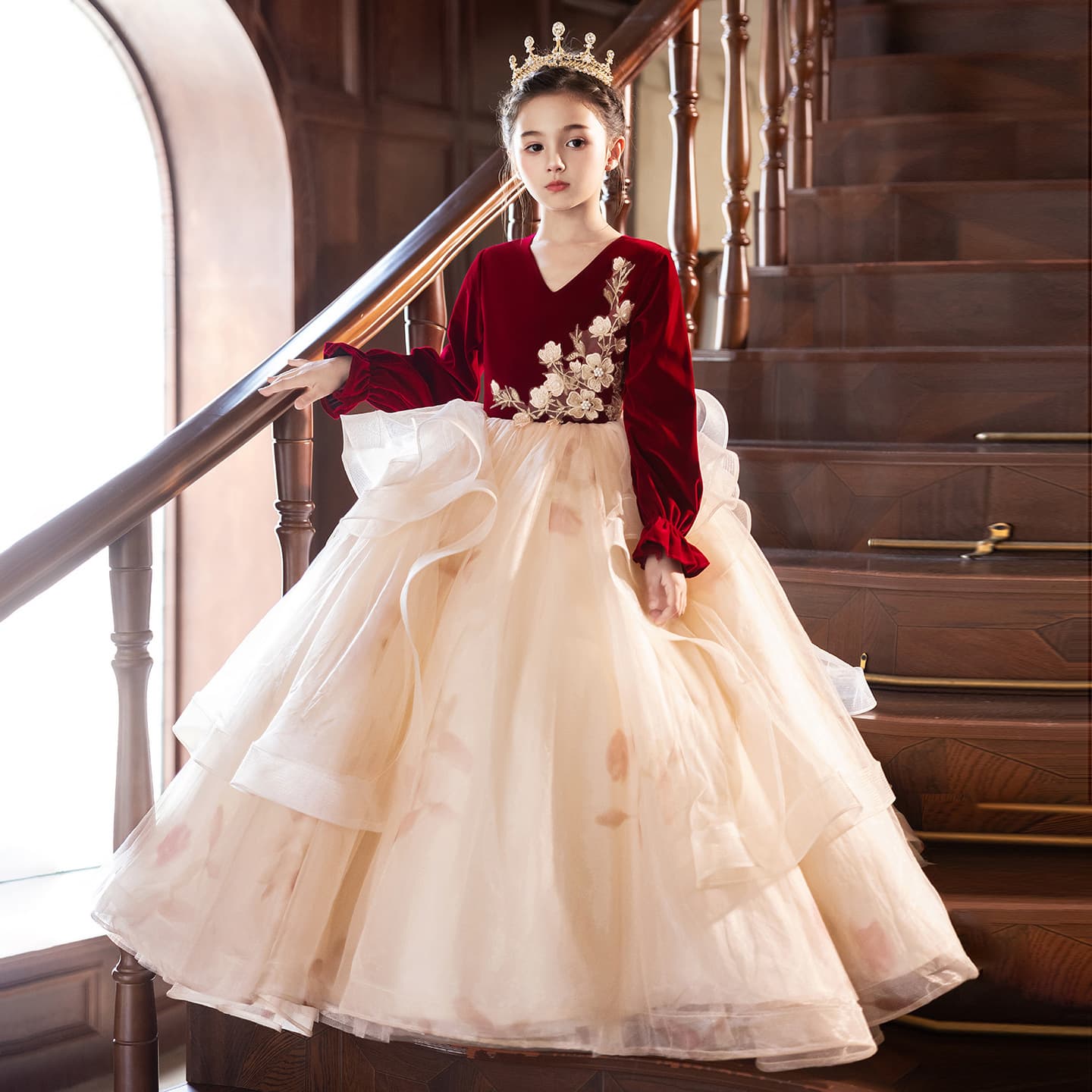 Red Velvet Girls Princess Dress 2026 New Light Puffy Tutu Dress for Little Girls Birthday Party Banquet