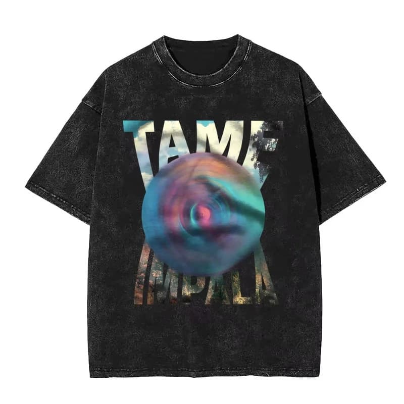 Cross-border EU size pure cotton trendy rock band Tame Impala Currents graphic print T-shirt for men and women