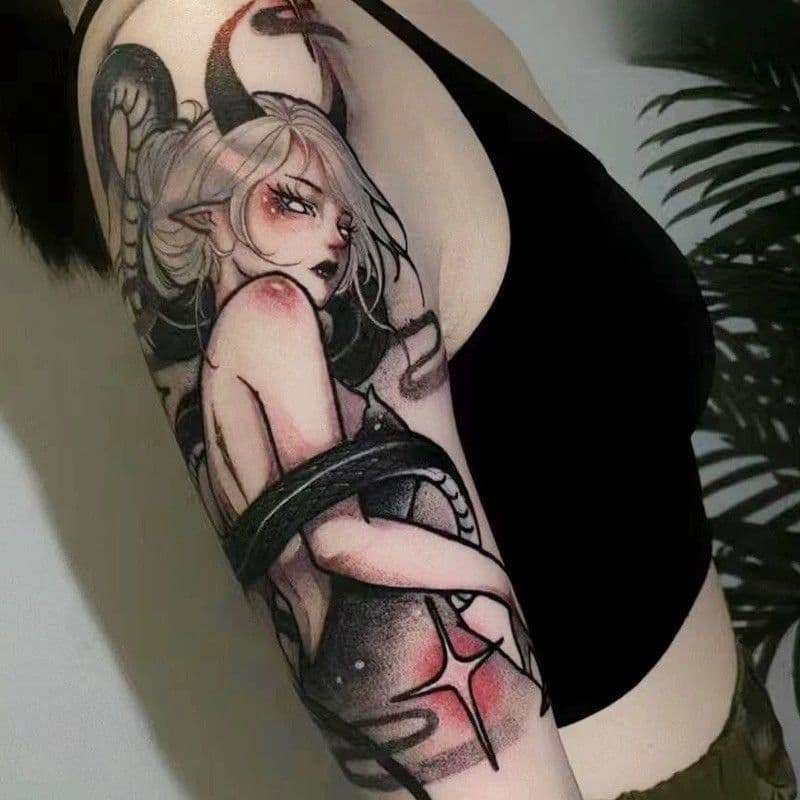 Medusa Herbal Juice Tattoo Sticker for Women, Waterproof, Long-Lasting, for Back, Abdomen, Legs