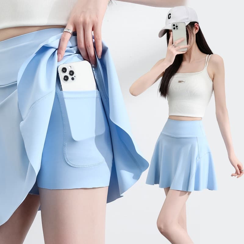 White Sports Skirt Half Skirt Women Sports Yoga Pants Sunscreen Skirt Slimming Pleated Skirt Safety Five-Point Pants Skirt