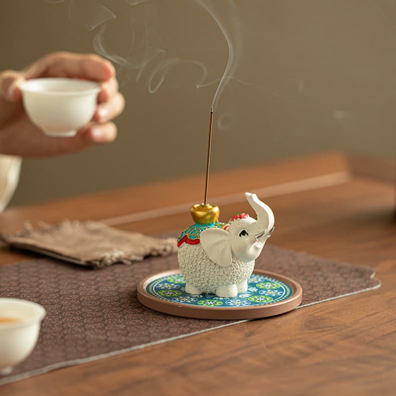 Auspicious Elephant Incense Stick Holder Base Ceramic Creative Decorative Ornament Home Tea Ceremony Incense Burner Exquisite Incense Tray