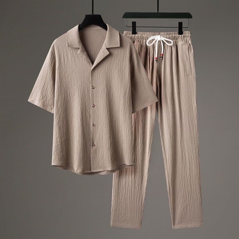 5-Sleeve Casual Set for Men Summer Thin Linen Short Sleeve Trendy Sports Cotton-Linen Solid Chinese Style Two-Piece Set