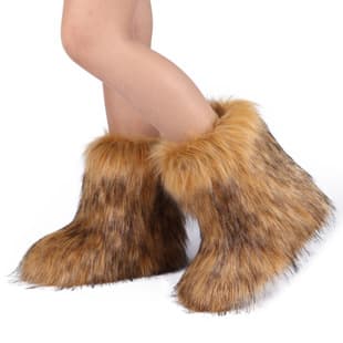 Y2K Women's Solid Faux Fur Snow Boots, Warm and Comfortable Flat Winter Boots, Outdoor Fashion Cotton Shoes