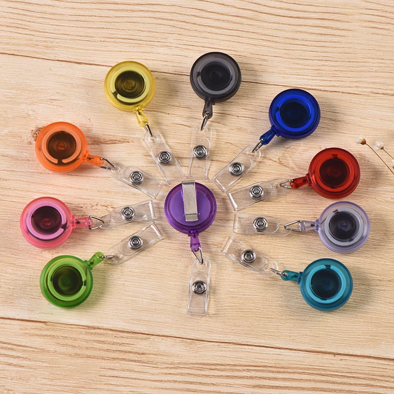 Transparent Multi-Color Pull-Tab Retractable Clip for Work ID Badges, Student Card Holders, and ID Card Clips