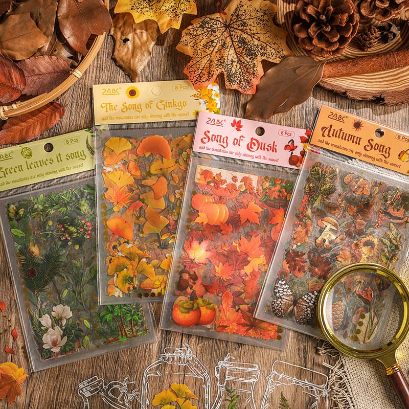 Yuezhen Forest Song Waterproof Pet Scrapbooking Sticker Pack Retro DIY Album Material Paper Decal Vintage Style Printed Craft