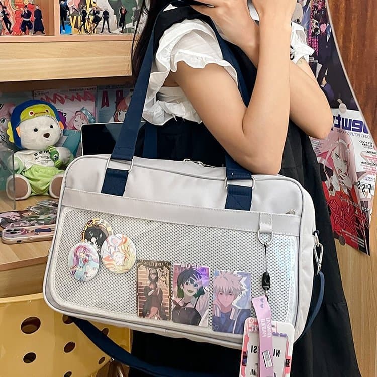 College style girly transparent bag Japanese Oxford shoulder crossbody bag large appetite student commuting class bag