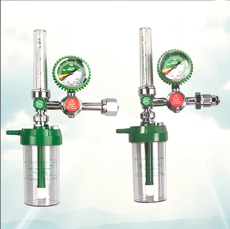 Medical Oxygen Inhaler Flow Meter with Float-Type Pressure Gauge, Regulator, and Wrench for G5/8 Internal Thread
