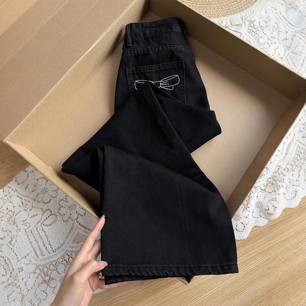 Plus Size Black Loose Straight Leg Jeans for Women Spring Autumn New High Waist Slimming Fat mm Versatile Narrow Wide Leg Pants