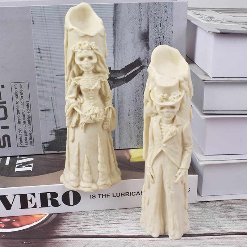 Halloween skull bride and groom scented candle silicone mold plaster diy soft clay glue ornaments mold