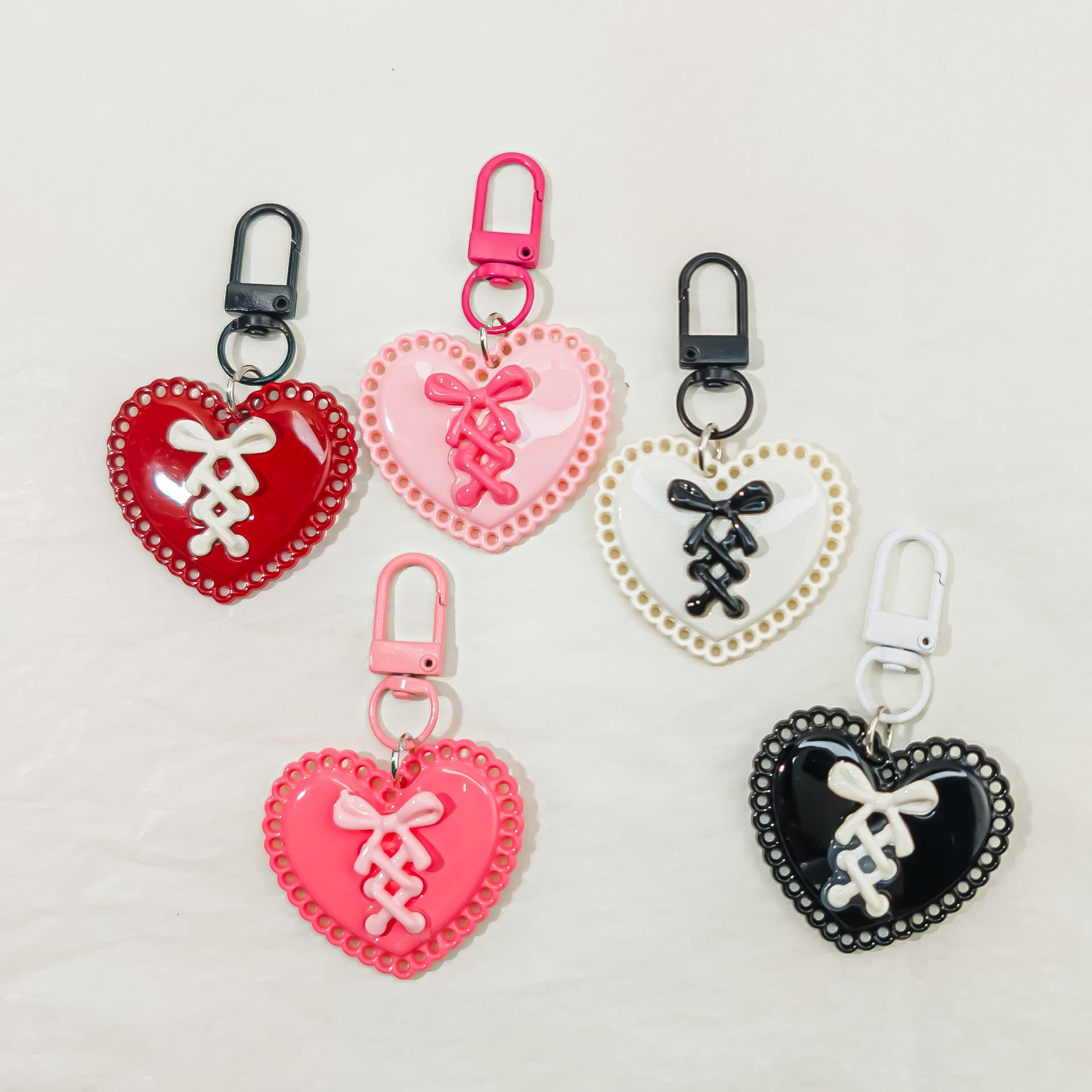 Color Buckle J65 Personalized Ribbon Bow Heart Keychain Y2K School Bag Pendant Accessory Sweet and Spicy Girl