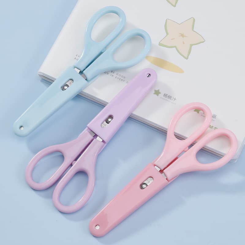 Children's Safety Scissors Student Craft Paper Cutting Scissors Home Office Stainless Steel Round Tip with Protective Cover