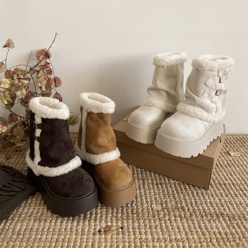 Queen Style Retro White Thick-soled Snow Boots for Women Winter 2025 New Warm Plus Velvet Anti-Slip Northeastern Cotton Shoes