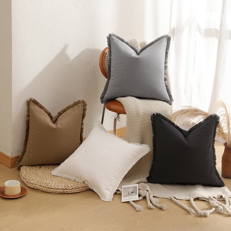 Xu Ai Modern Simple Sofa Cushion Pillow Thickened Washed Linen Tassel Living Room Bedroom Sofa Bed Head Pillow Cover