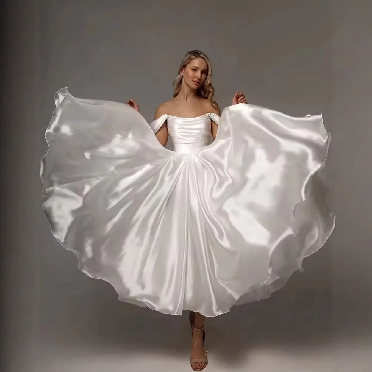 Amazon One-Shoulder White Light Tulle Satin Evening Dress for Foreign Trade, Travel Photography, and Bridesmaid Dress with Elegant Style