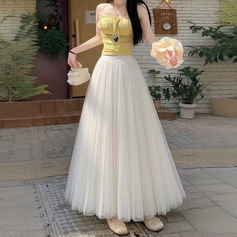 10 meters 720 degree wide swing mesh skirt for women pleated skirt women's high waist wide swing long skirt A-line skirt looks slim and super fairy