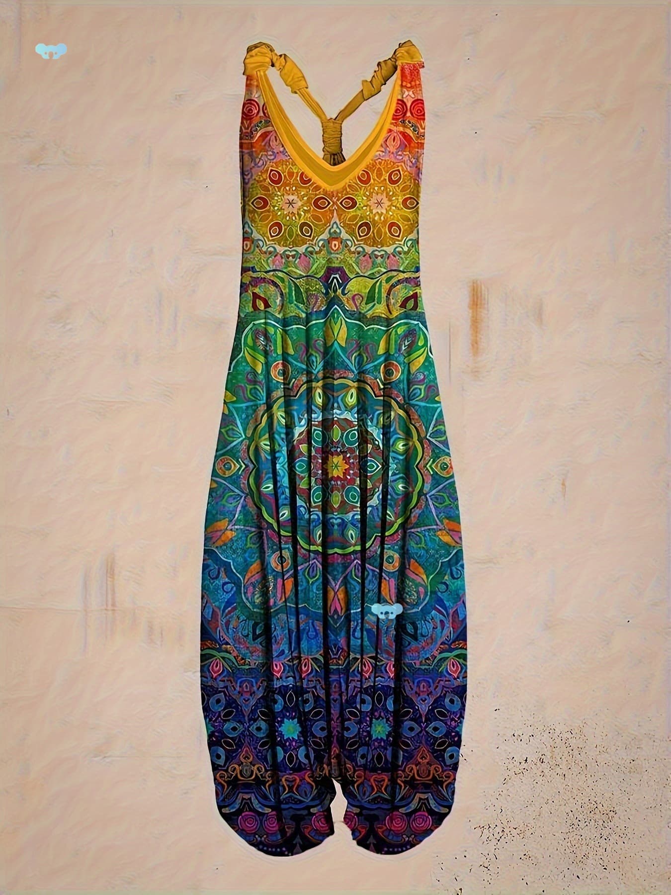 Boho Chic Ethnic Floral Jumpsuit Fashionable V Neck Jumpsuit