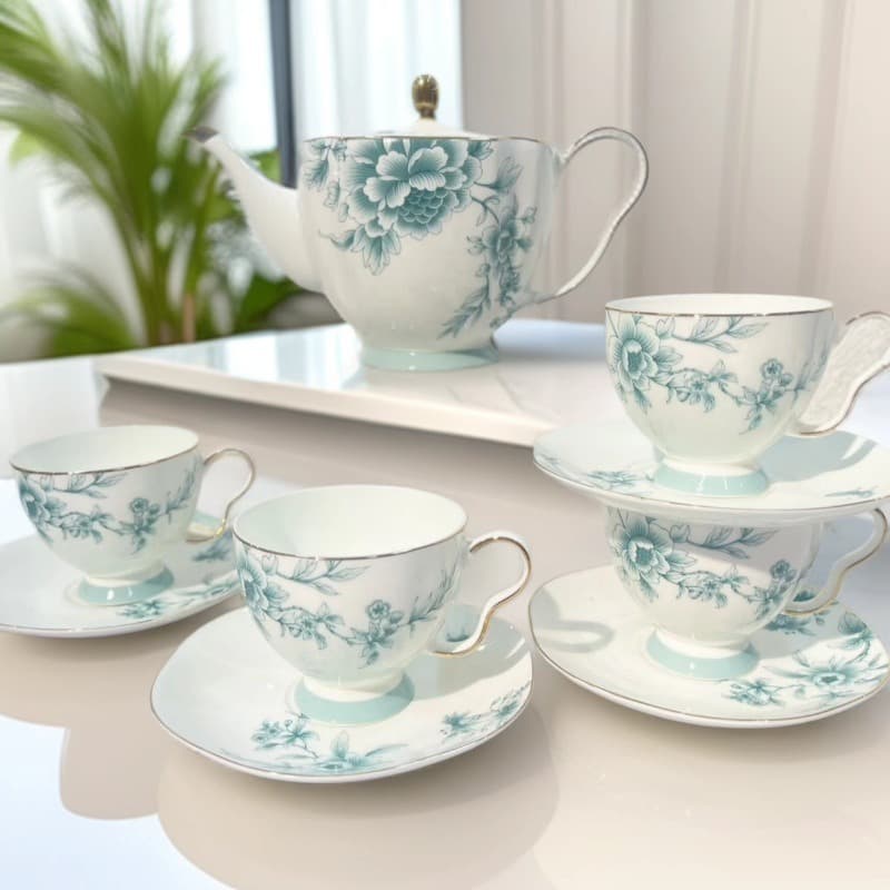 Bone China Coffee Set Blue Phoenix Dance Afternoon Tea Set French Coffee Cup Set High-End Afternoon Tea Coffee Cup and Saucer