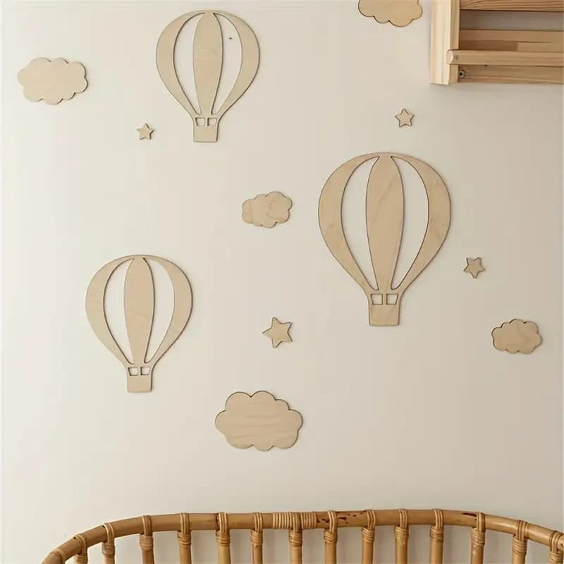 New Cross-Border Wooden Hot Air Balloon Star Wall Decor Festive Nursery Wall Art Children's Room Wall Hanging Decoration