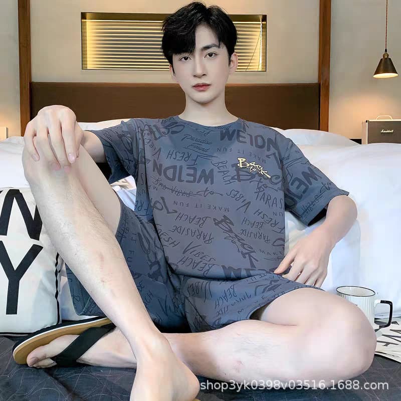 Youth Pajamas Men's Summer Premium Short Sleeve 2025 New Home Wear Set, Wearable Outside