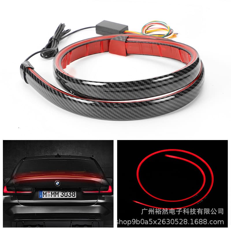 Car Tail Light Carbon Fiber Spoiler Light Trunk Modification Through-Type Colorful LED Flowing Turn Signal High-Mount Brake Light