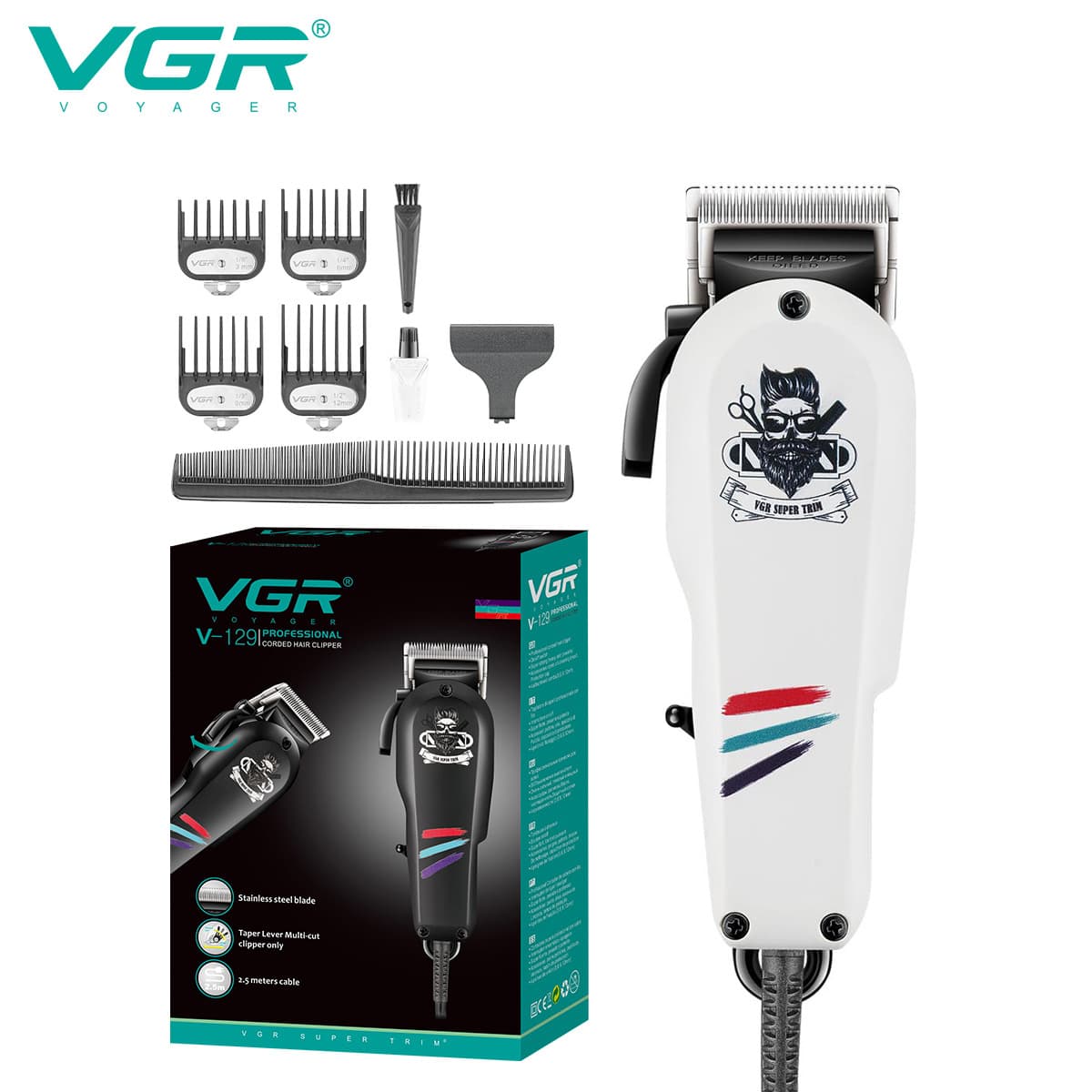 VGR129 Large Power Corded Electric Hair Clipper Barber Shop Men's Hair Trimmer Non Waterproof Stainless Steel Blade