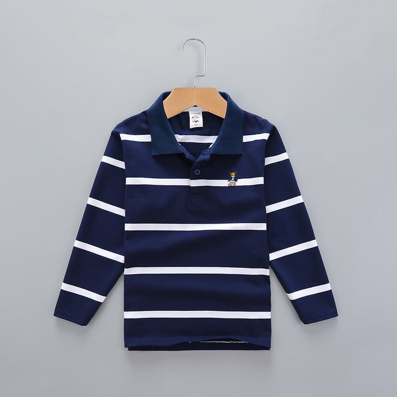 Polo Kids Spring/Fall Korean Style Boys Long Sleeve T-Shirt Striped Turn-Down Collar Polo Shirt