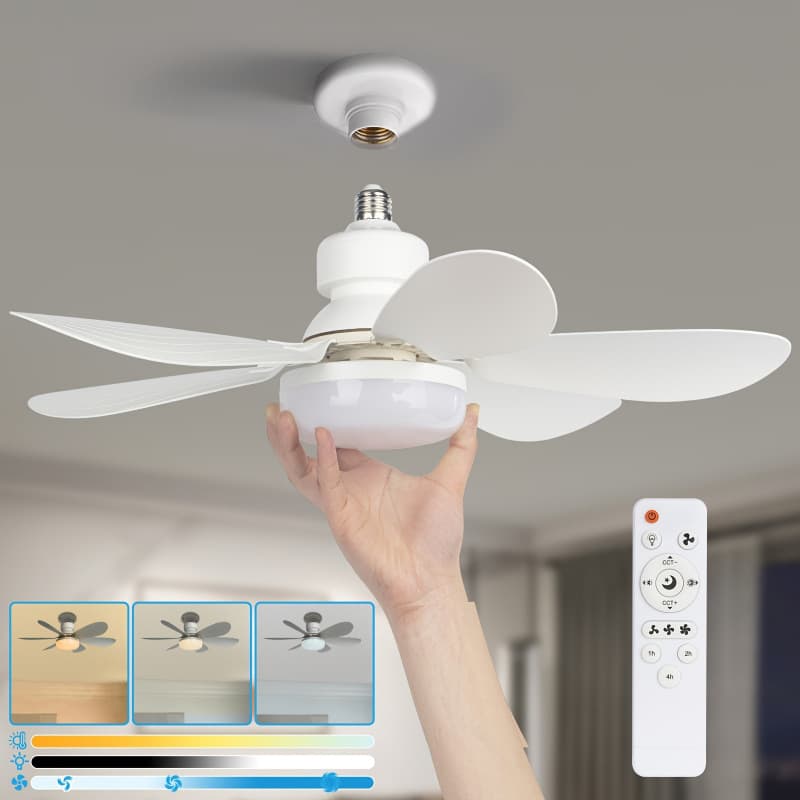 2026 New Cross-Border Dropshipping Socket Fan Light with Remote Control, 20.5-inch Mini Ceiling Fan with 3...