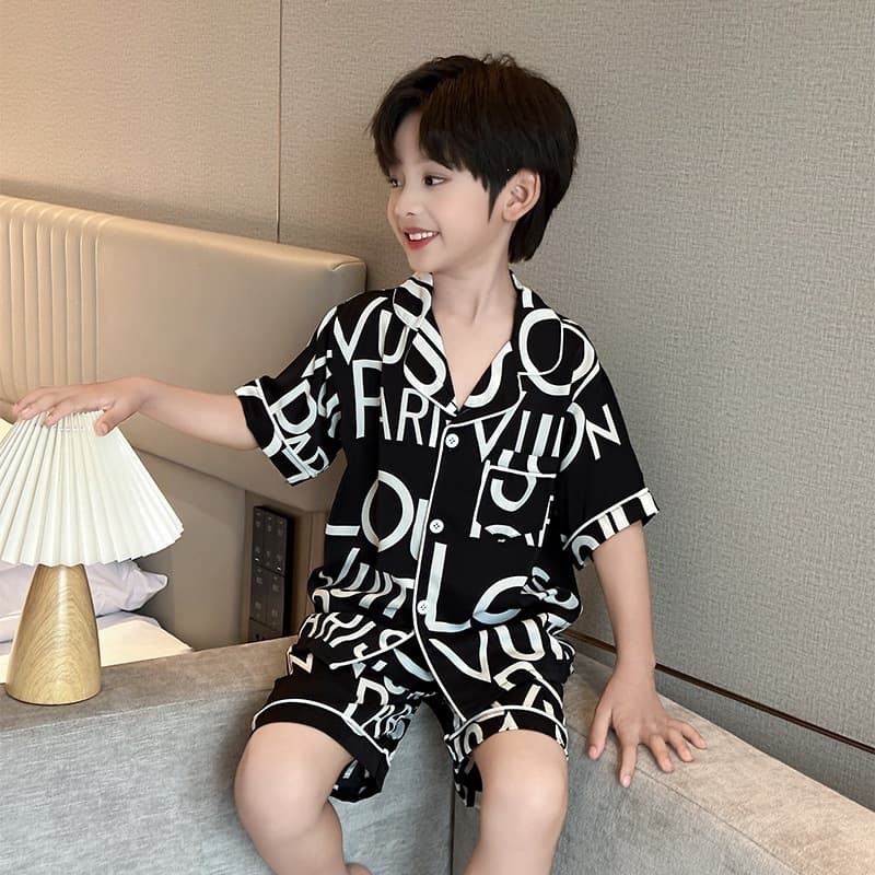 Boys' Summer Pajamas Ice Silk Short Sleeve Printed Air Conditioning Suit Short Thin New Homewear Boys Children Fashion