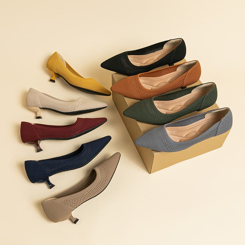 1507 Hollow Spring and Summer New Breathable Fly Knitted Princess Slip-On Women's Stiletto Heels Pointed Toe Casual Shoes