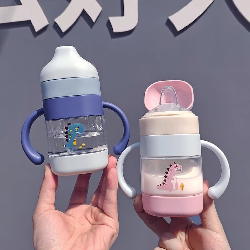 Baby drinking cup, infants and young children learning to drink, duckbill cup, straw cup, double handle, anti-choking and anti-fall kettle, milk cup