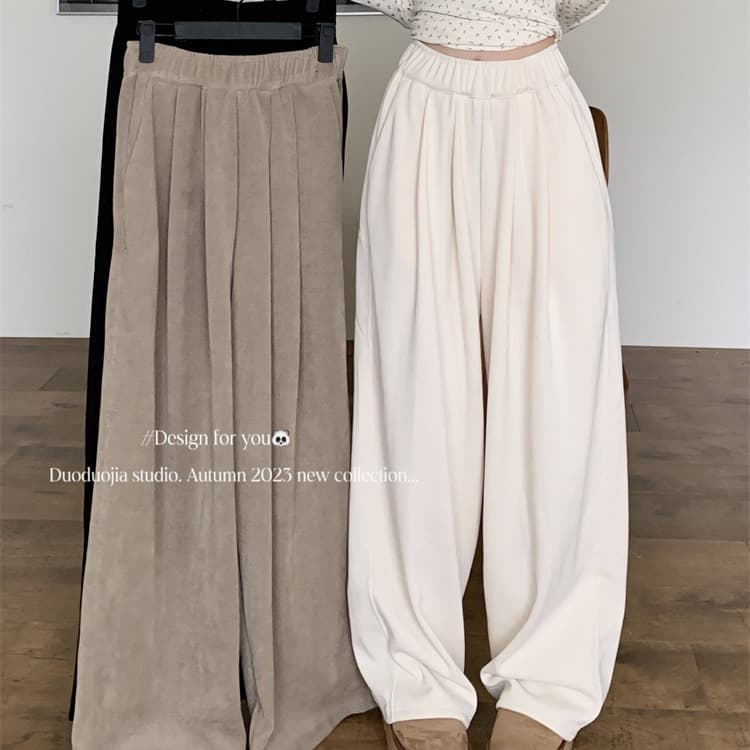 Plus Size Autumn/Winter Loose-Fit High-Waisted Slimming Casual Bell Bottoms Women's Solid Color Draped Comfortable Long Pants