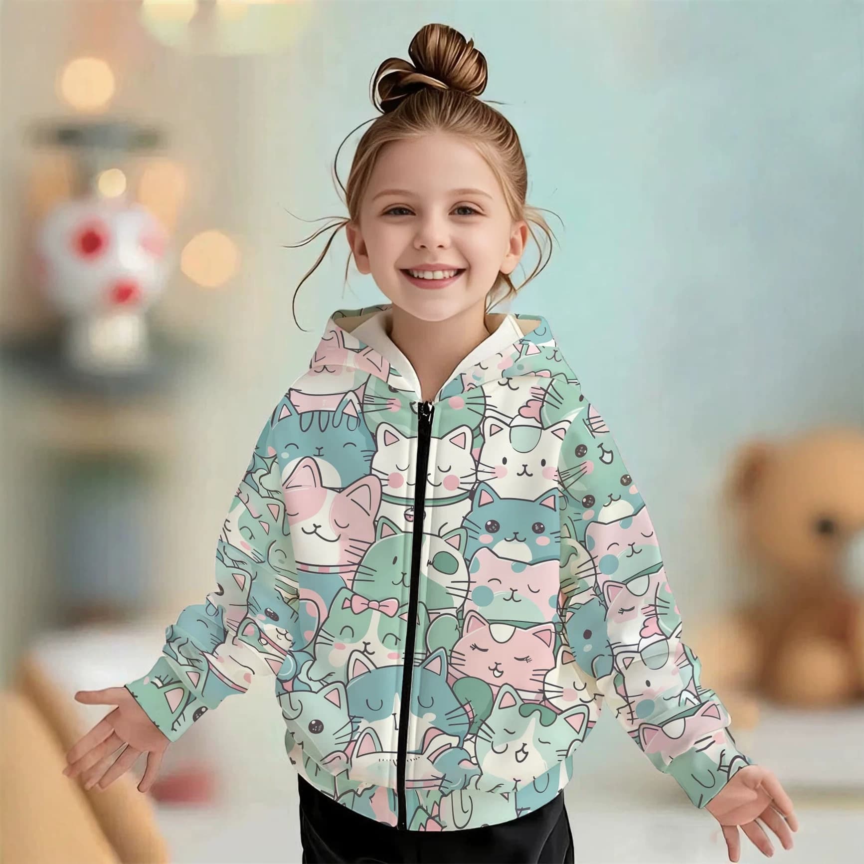 Children's sweatshirt jacket, cross-border best-selling cartoon cute print girls' fashion zipper sweatshirt, dropshipping