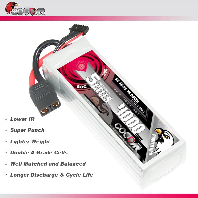 CODDAR 4000mAh 5S 18.5V 80C LiPo Battery for RC Airplane 7-inch X8 FPV Drone Ducted Fan Helicopter RC Car