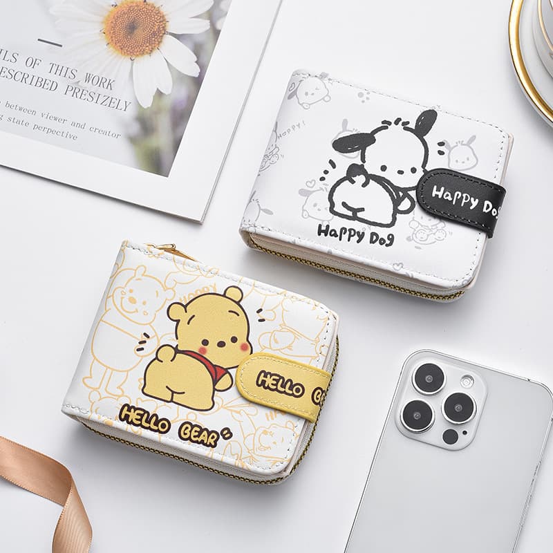 Small Wallet for Girls, Short Style, 2024 New Student Parchal Dog Cute Folding Card Bag Wallet All-in-One Bag Coin Purse