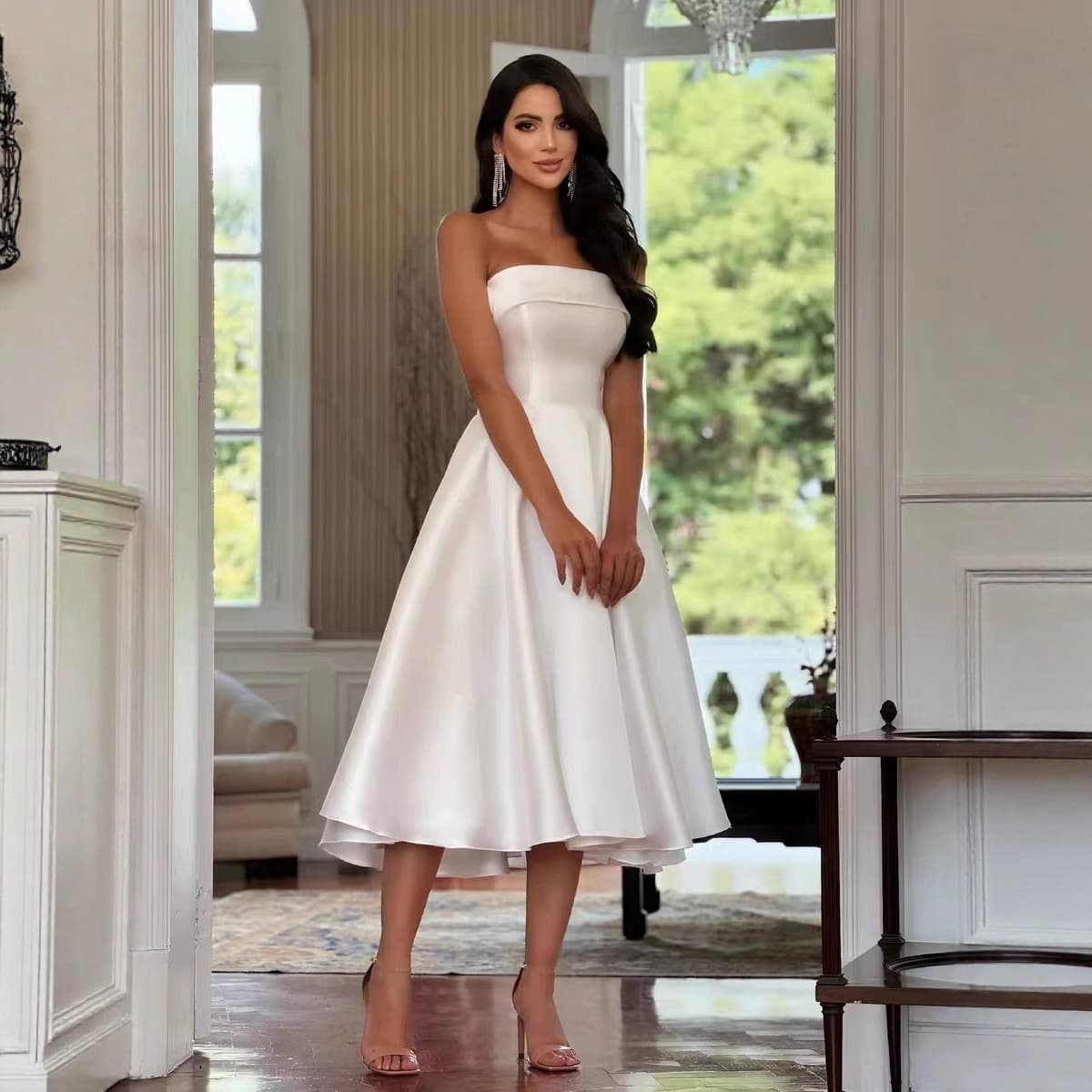 2026 New Style European and American Amazon Cross-border Women's Dress Solid Color Waistband Corset Strapless Evening Gown Spring