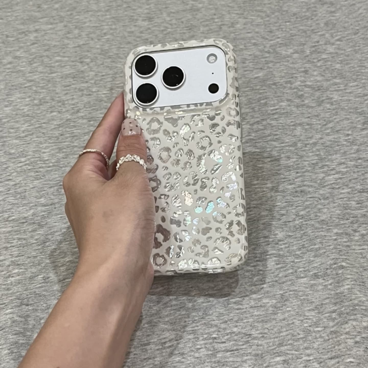 White Leopard Print Double-Layer IMD Phone Case Compatible with iPhone 17 Pro Max, Shockproof, Minimalist, for iPhone 1 Pro 8 Series