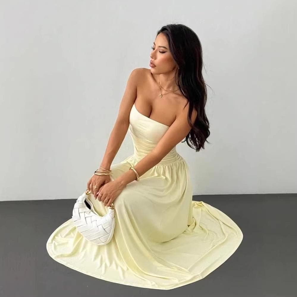 European and American Women's Fashion 2026 Summer New Petite Sleeveless Tube Top Slim Fit Elegant Long Dress