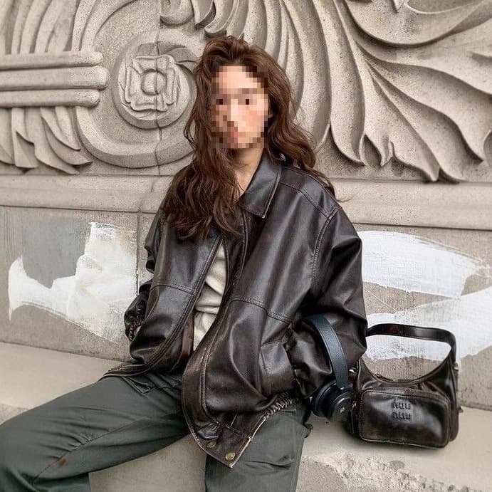 American Vintage Brown Distressed Loose Leather Jacket for Women Spring Fall 2025 New Loose Korean Style Warm Coat Trendy