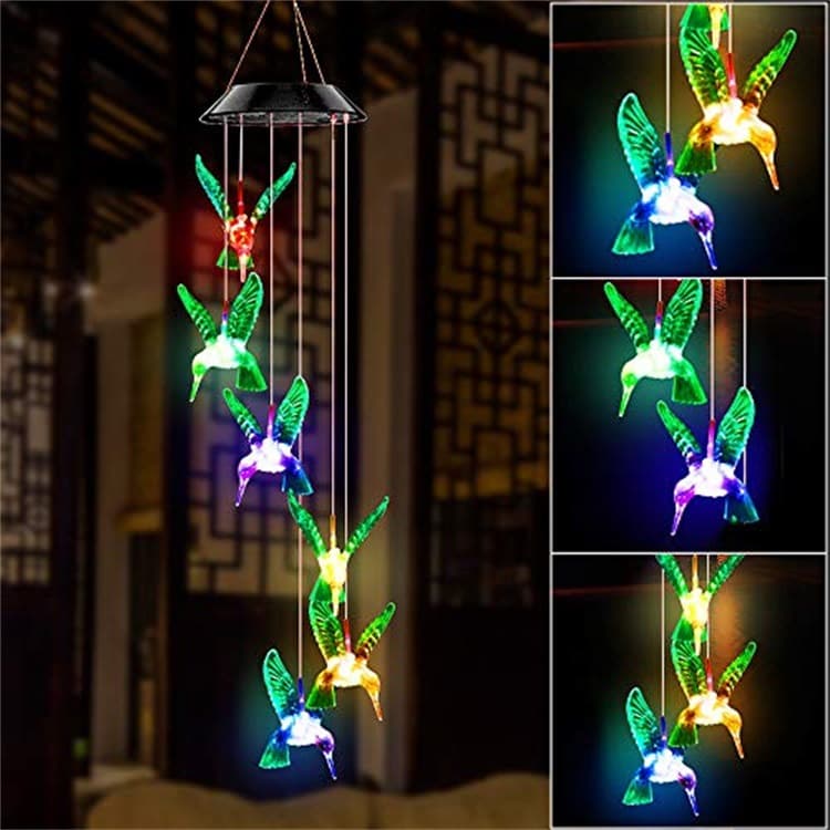 Manufacturer Solar Wind Chime Light Outdoor Waterproof LED Color-Changing Hummingbird Butterfly Hanging Solar Garden Light