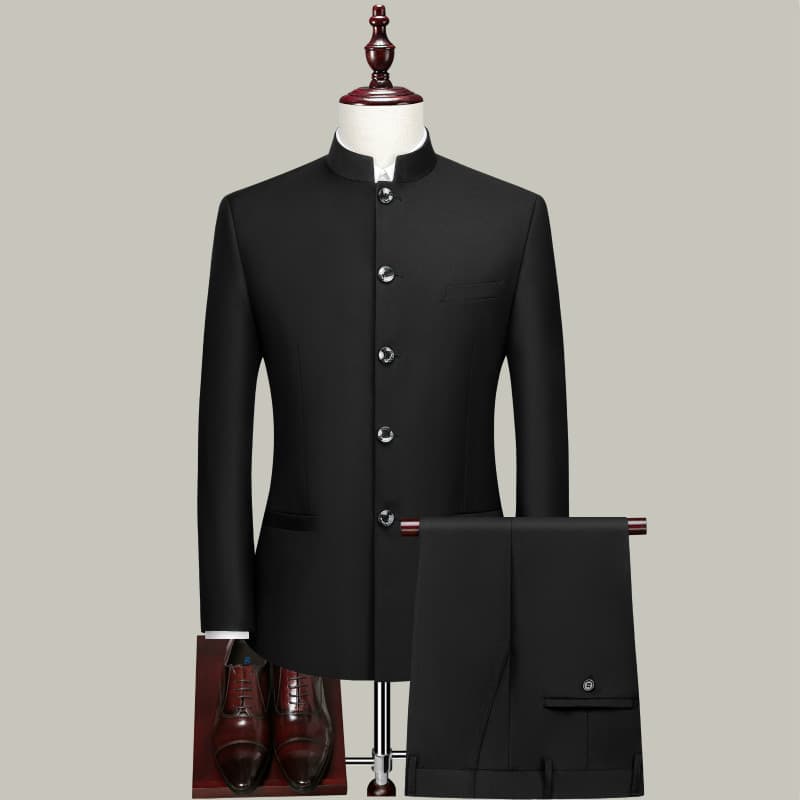 Young Men's Mao Suit Set, Slim Fit Mandarin Collar Western Suit, Chinese Wedding Reception Formal Wear, Tang Suit Chinese Style