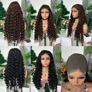 100% Human Hair 5x5 Deep Nature Wig Front Lace Shredded Curly Human Hair Wig