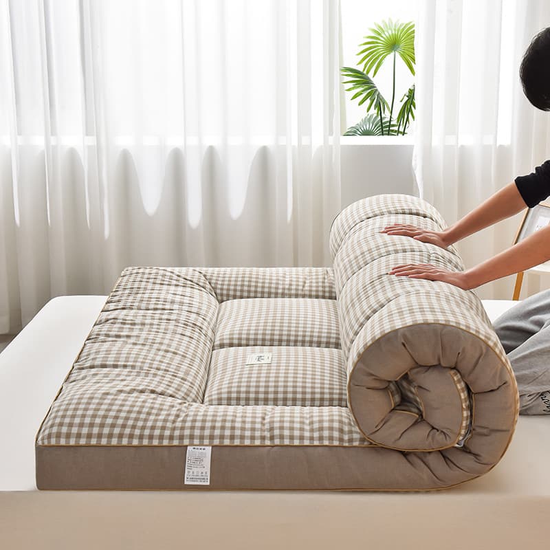 Cross-Border Yarn-Dyed Thickened 3D Down Alternative Cotton Mattress Plaid Bed Mat Home Foldable Soft Pad Student Dormitory Mat