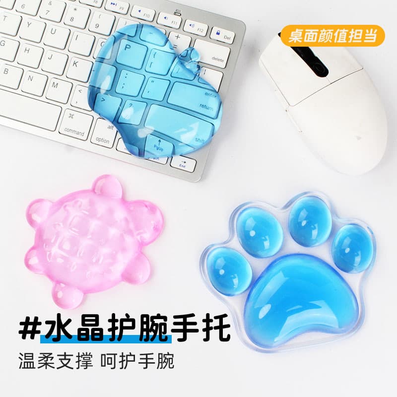 New cross-border product: Solid color transparent cat paw crystal wrist rest, cartoon gaming office mouse pad, wrist support cushion.