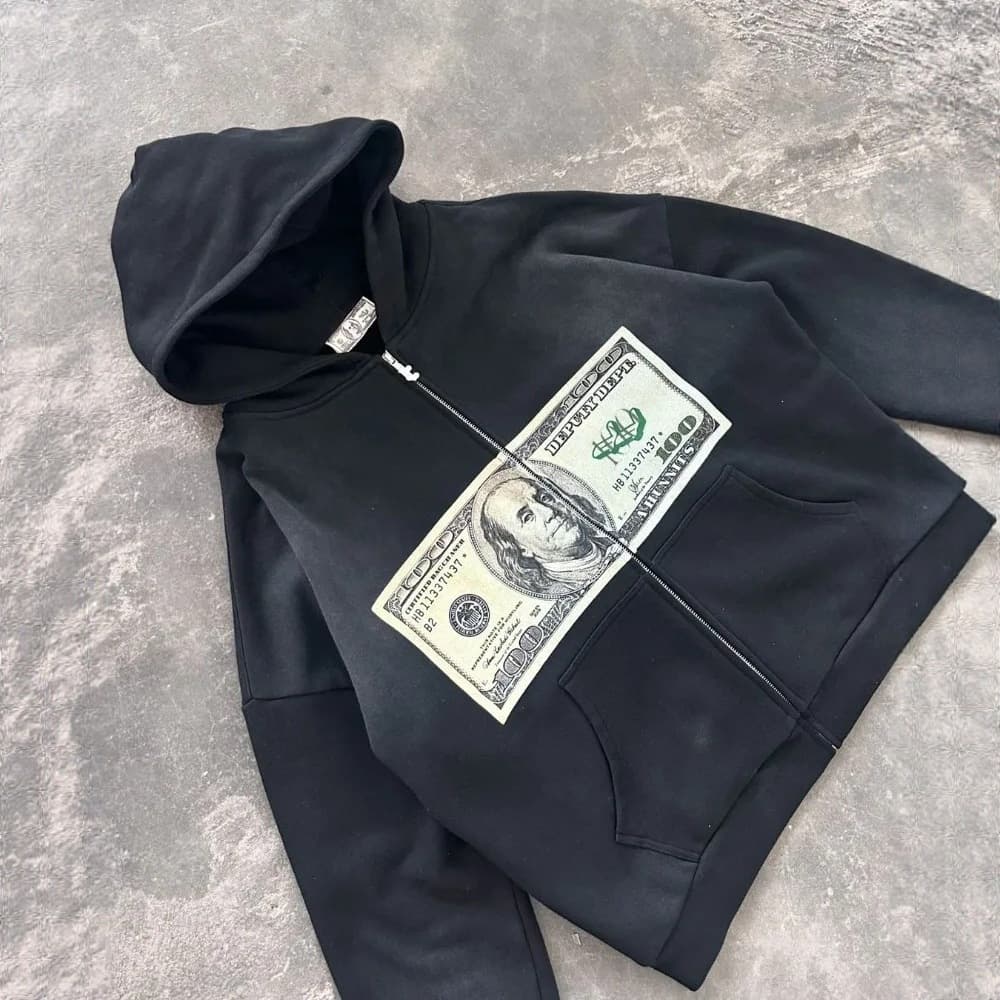 Cross-border Streetwear 2025 Vintage Print Zip-up Hoodie Men's Y2K Gothic Punk Hip Hop Hoodie Jacket