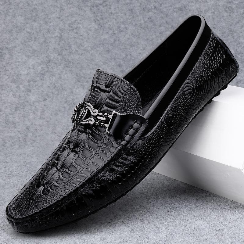 Wholesale Crocodile Men's Autumn Fashionable Breathable Non-Slip Loafers Men's Leather Soft Sole Soft Upper Casual Shoes